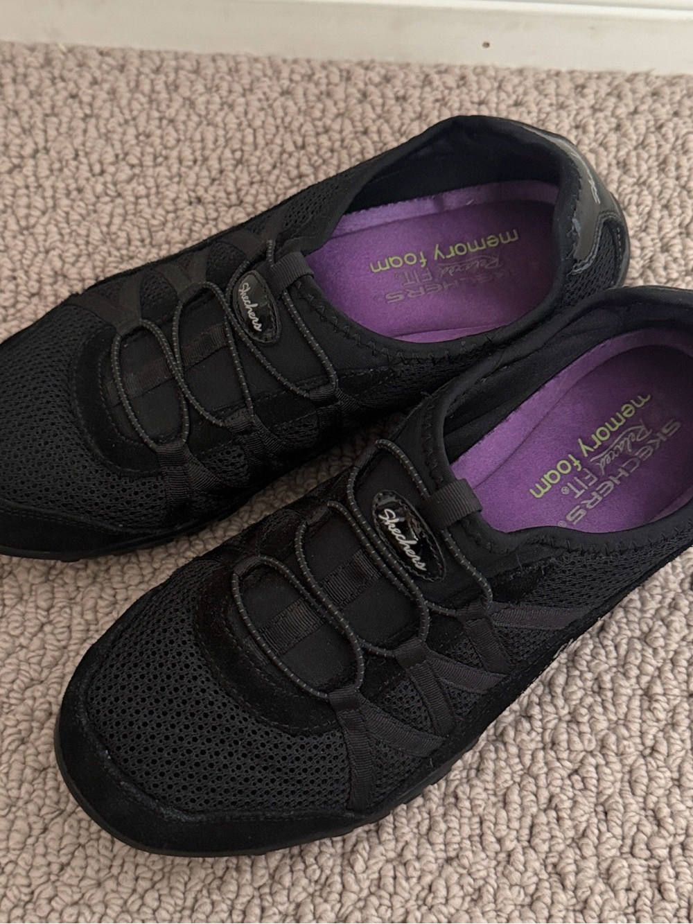 Skechers Black Slip-On Sneakers with Purple Insoles